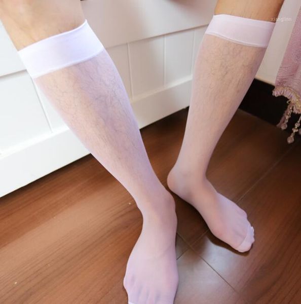 

men's stocking knee high long sock nylon mesh sheer socks for men male1, Black