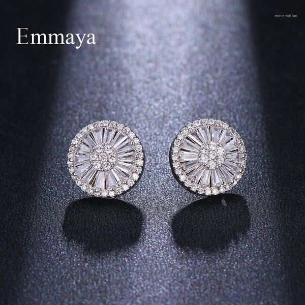 

emmaya classic circular round shape outmost with cubic zircon and radial range inside for female simplicity model stud earring1, Golden;silver
