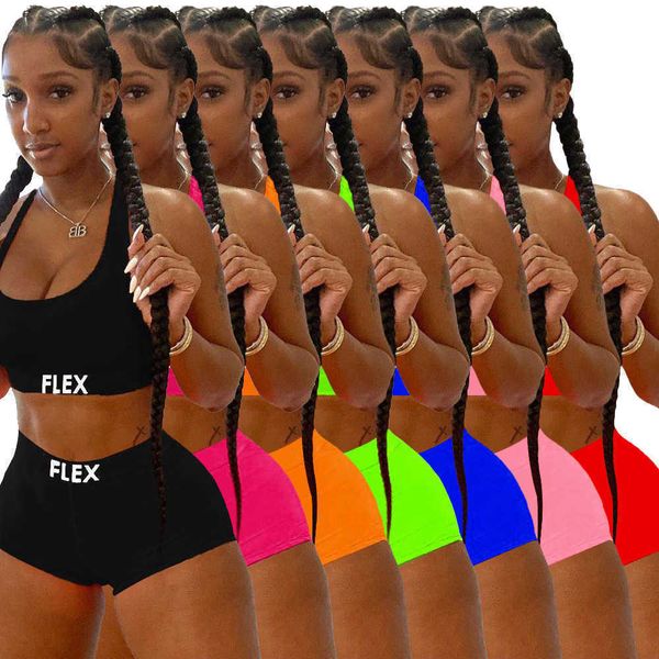 Frauen Designer Kleidung 2022 Sommer Neue Sportswear Sexy Brief Drucken Ärmellose Shorts Zwei Stück Sets Mode Lässig Plus Größe Kurze Sets