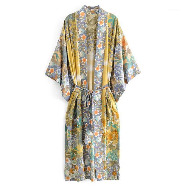 

cover-ups 2021 kaftan bohemian printed summer dress long cotton tunic women plus size beach wear swim suit cover up robe de plage a1381