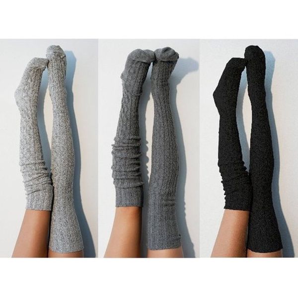 

women winter cotton thick crochet cable knit over knee long boot wool warm thigh high stockings pantyhose leg warmers black gray, Red;black