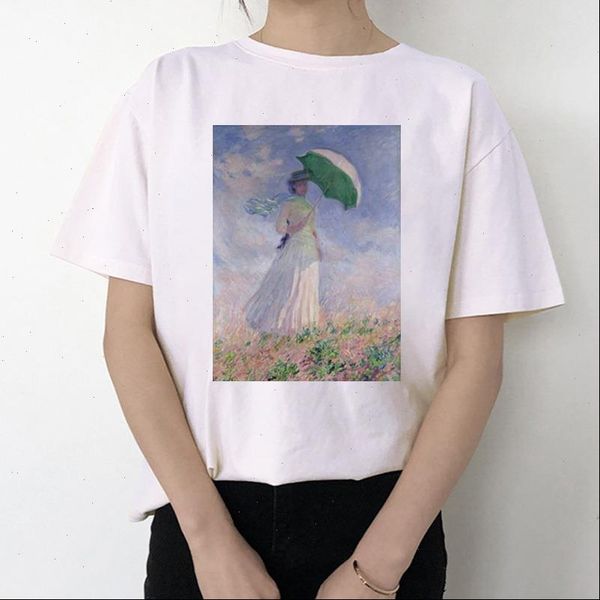 

summer oil painting t shirt women casual harajuku white tee shirt femme short sleeve camiseta mujer