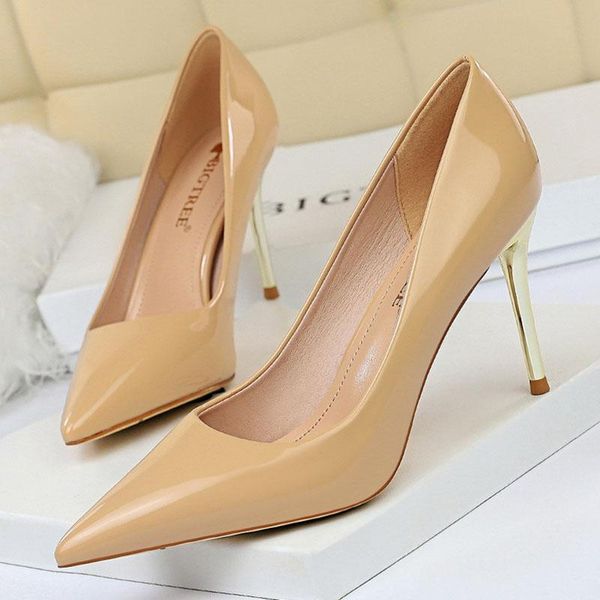 

dress shoes women pumps wedding pointed toe leather fashion office high heels thin heel, Black