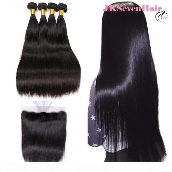 

10a virgin brazilian straight hair bundles 4pcs with 13x4inch lace frontal malaysian peruvian indian hair wefts with preplucked frontal, Black