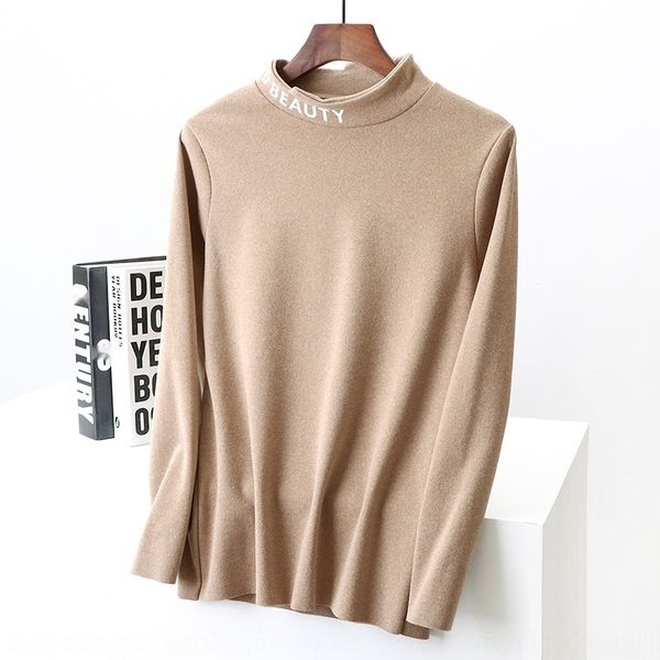 

new korean 1 1 de velvet irregular plush high collar warm oat t-shirt for women's warm and bottoming zrqsk, White