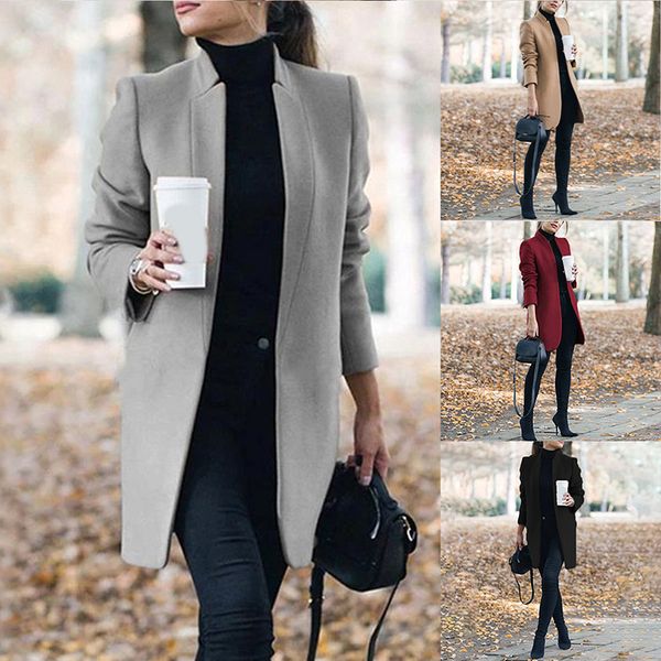 

elegant stand up collar women's cardigan jacket for office autumn and winter solid color fashion slim 2020 new ladies jacketx1020, Black