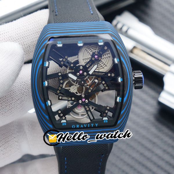 

new grand complications gravity v 45 t gr cs miyta automatic skeleton dial mens watch luminous blue carbon fiber case rubber watchs fmhw, Slivery;brown