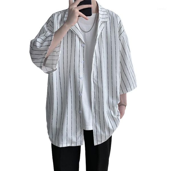 

5xl plus size men half sleeve striped shirts men japanese style oversize srteetwear man casual summer shirt mens clothing1, White;black