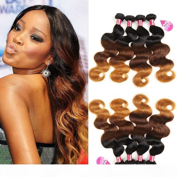 

10a brazilian ombre body wave virgin hair 4 bundles 100% human hair blonde ombre virgin hair extensions t1b 4 27 color, Black