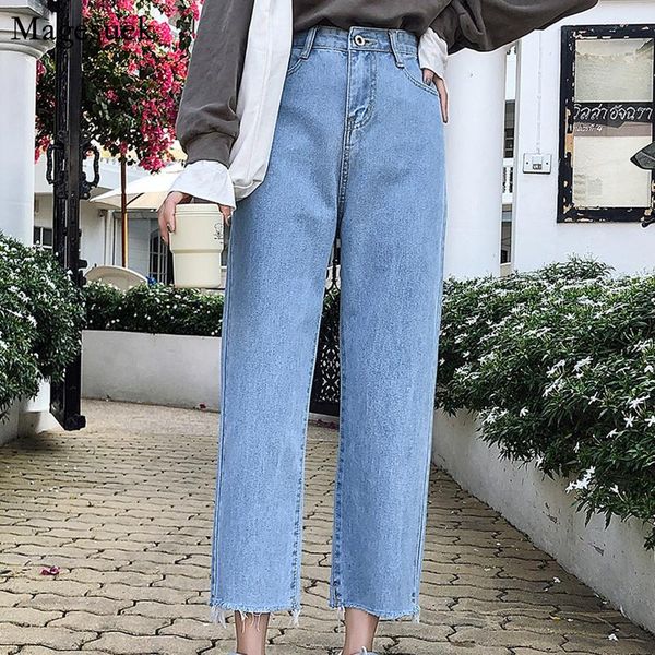 

women's jeans 2021 fashion straight high waisted women casual loose trousers slim wide leg pants boyfriend femme 10425, Blue
