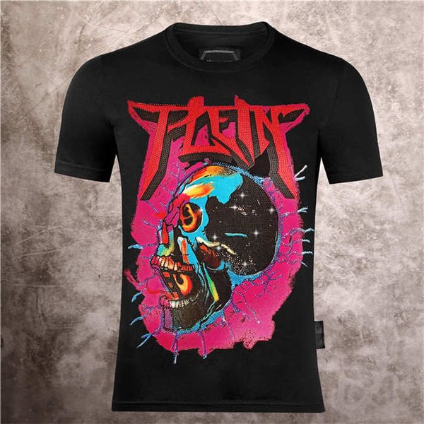 

cotton summer mens shirts womens plain diamond printed fashion short t tshirt 2021 sleeve phillip 03 fjwsc, Black