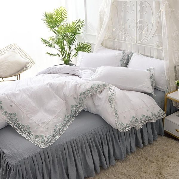 

4pcs/set lace flower white girl duvet cover bed cover set lotus leaf child bed sheets and pillow cases bedding set1