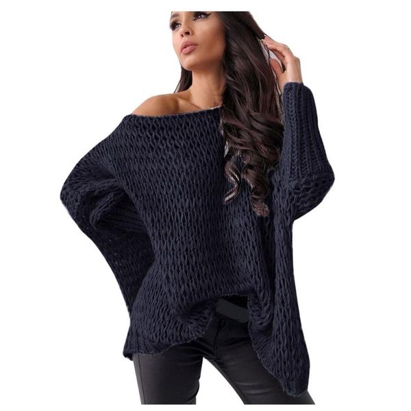 

women's casual one-neck bat shirt long sleeve hollow loose thin section polyester computer knit pullover sweater, White;black