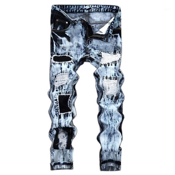 

men's jeans men's skinny denim vintage folds wash work frayed straight patchwork zipper basic pants drop 1, Blue