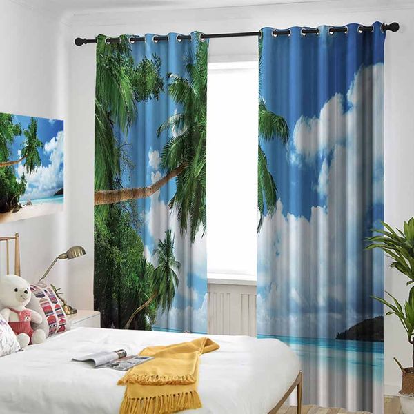 

thermal insulated room darkening window shade beach and coconut tree mahe island in seychelles tranquil coastal image print curtain