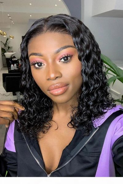 

lucky queencurly short bob lace front human hair wigs brazilian straight natural short long remy hair wig afro pre plucked for black women, Black;brown