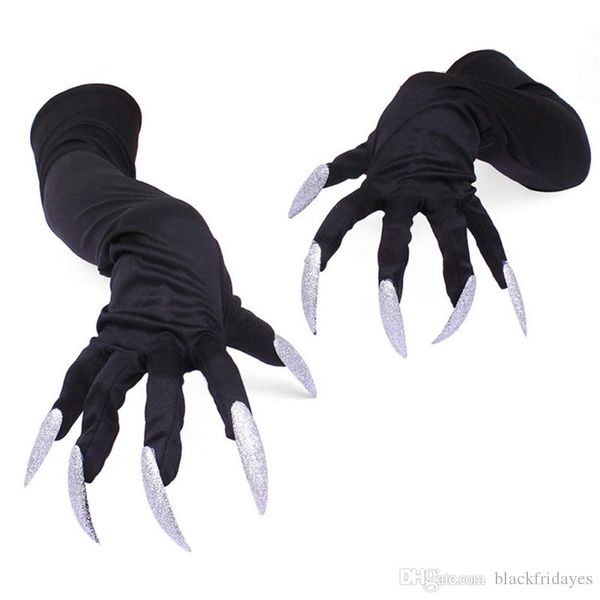 

halloween gloves horrible skeleton finger bone ghost claw printed long sleeve washable arm warmers scary cosplay costume decor, Blue;gray