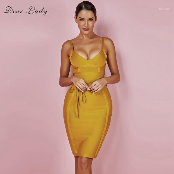 

deer lady 2020 bandage dress new arrivals summer yellow bodycon dress v neck spaghetti strap autumn bandage party women1, Black;gray