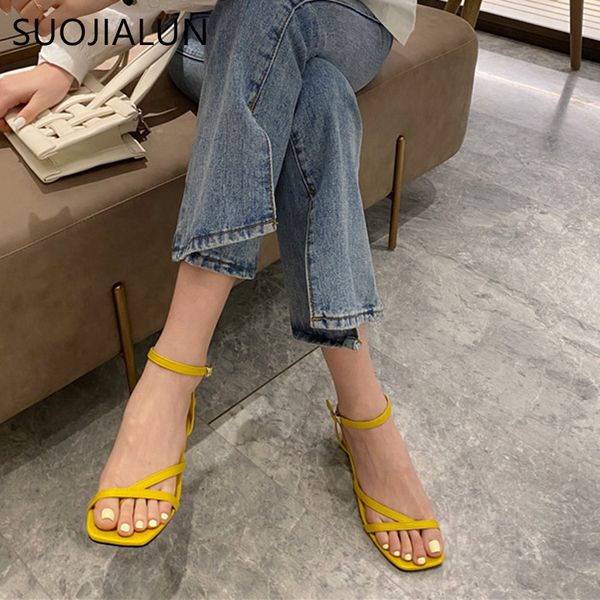 

suojialun new fashion women sandals low heel narrow band slides buckle sandal back strap summer shoes gladiator casual sandals t200327, Black