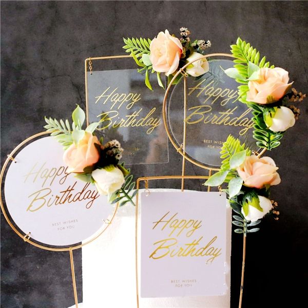 

ins flower garland metal happy ers acrylic dessert cake decoration supplies birthday party wedding decor