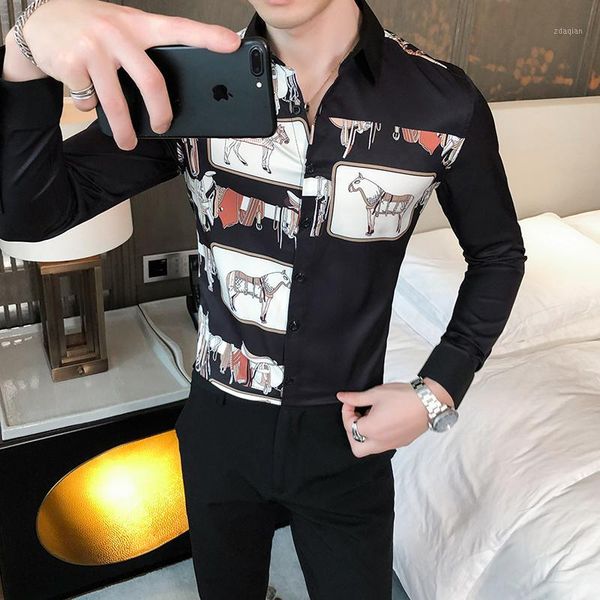 

men shirts long sleeve slim retro floral shirt fashion streetwear social party dress blouse camisas para hombre1, White;black
