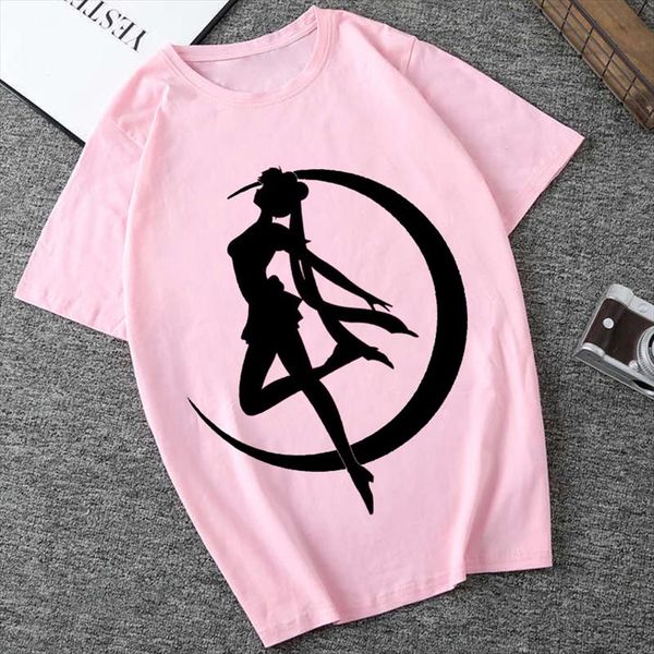 

sailor moon 90s забавный розовый футболка harajuku одежда tshirt эстетическая cat аниме vogue майка kawaii графический тис женщины, White