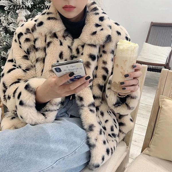 

winter turn down collar hairy shaggy leopard fur jacket long sleeve furry fur women jacket short outerwear1, Black