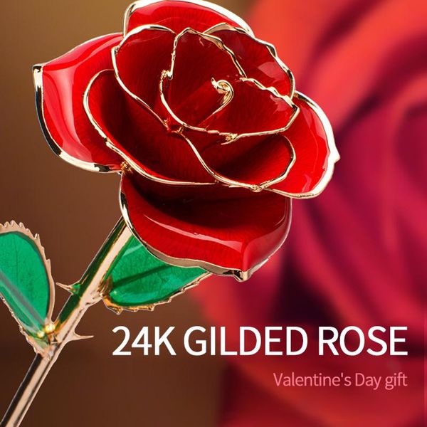 

drop shipping 24k foil plated gold rose flowers glaxy box wedding decor valentine's day gift golden rainbow rose with box