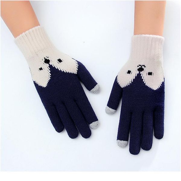 

winter gloves women touch screen 2019 gloves winter thickening knitting wool fox handschoenen hiver femme guantes muj jlltuo, Black