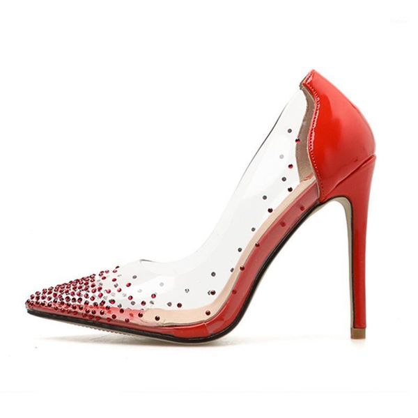 

2020 women 11 cm high heels bridal sequins pumps female wedding thin heel valentine transparent red rhinestone gladiators shoes1, Black