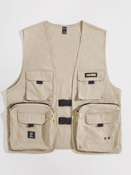 

men flap pocket letter patched vest jacket z1z1#, Black;brown