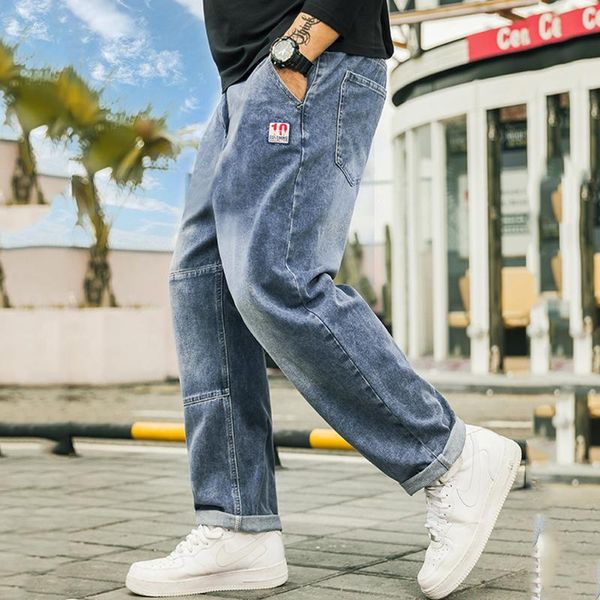 

men's jeans loose straight pants plus size wide-leg denim casual fatty men autumn trend trousers dropship, Blue