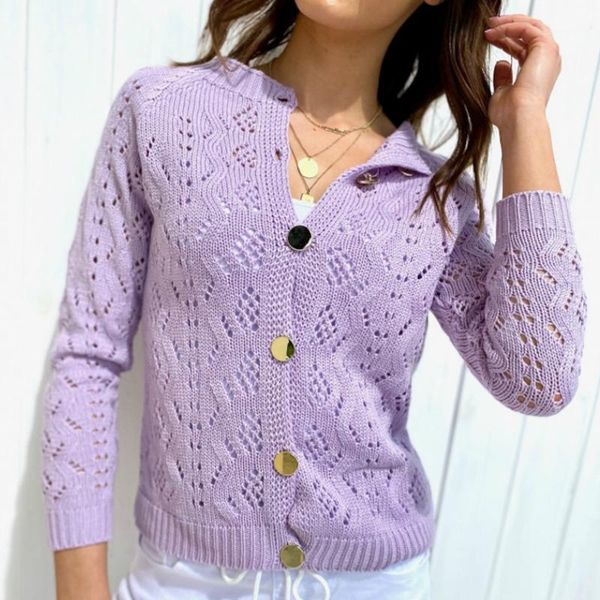 

women casual slim crocheted sweaters hollow solid color long sleeve buttons up knitting ladies autumn winter basic sweater1, White