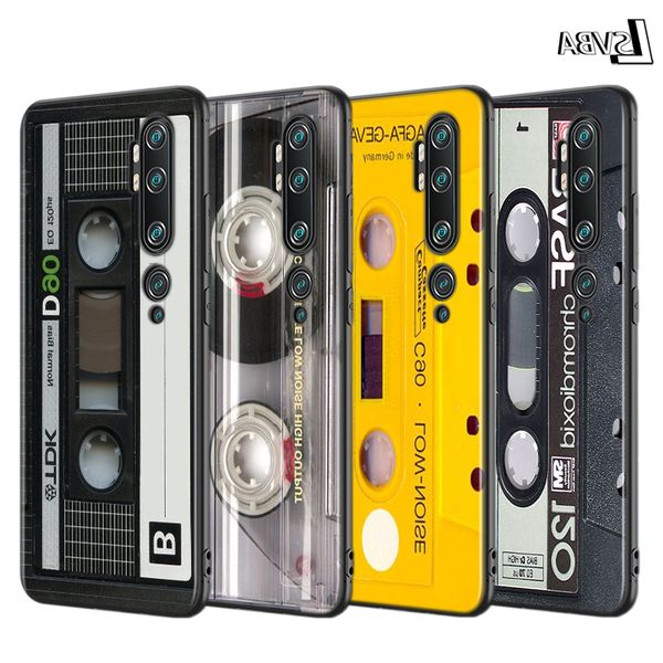 

black case shell vintage magnetic tape cassette for xiaomi mi note 10 9 8 9t a1 a2 a3 cc9 se lite mix 3 f1 phone cover
