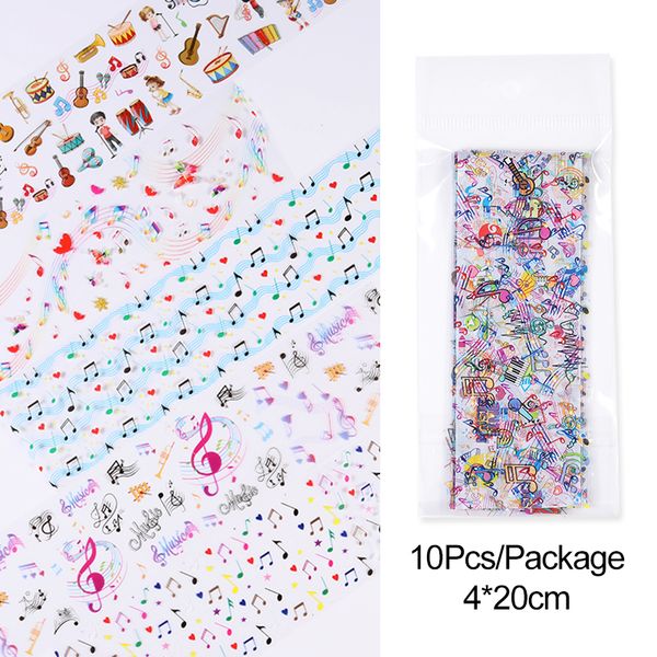 

foil 10pcs guitar music nails symbol pattern singer christmas halloween adhesive nail art stickers slider decoration wraps