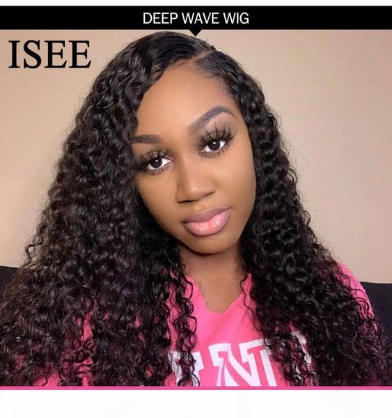 

brazilian deep wave 13x4 lace closure wigs 150% density isee hair wigs loose deep wave lace closure human hair for women, Black;brown