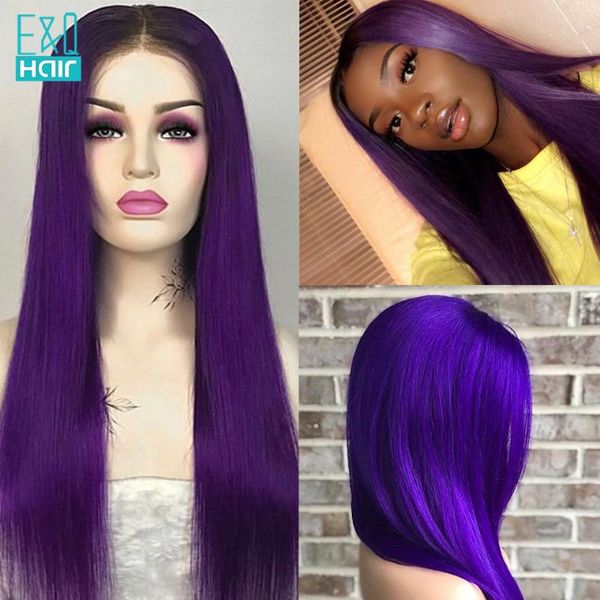 

lace wigs straight part front human hair for women brazilian remy transparent purple colored 150%, Black;brown