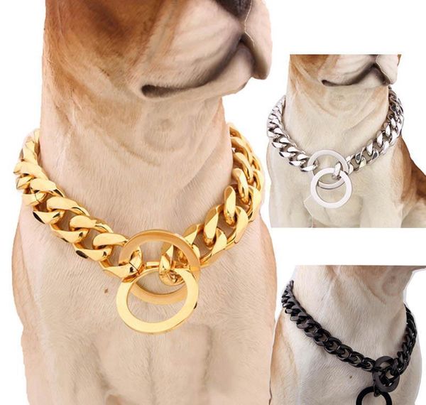 

15mm dogs training choke chain collars for large dogs pitbull bulldog strong silver gold stainless steel jlliiz jhhome