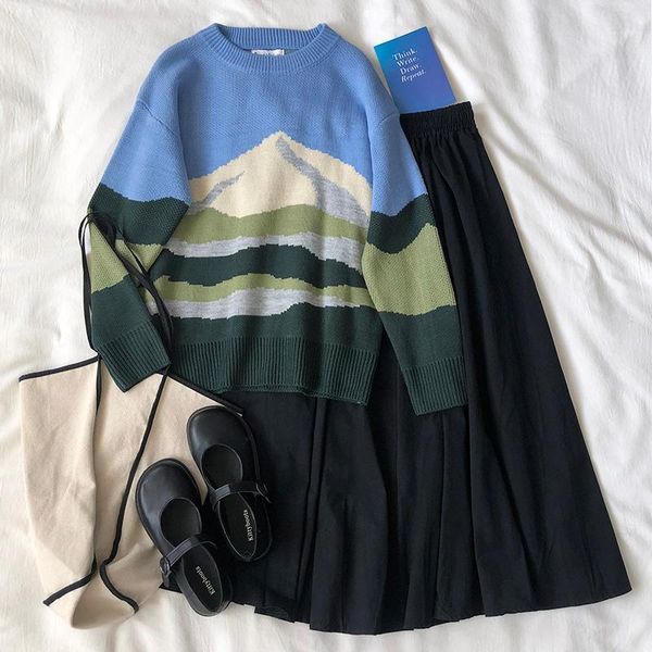 

korean style knitted sweaters women loose fuji thick long sleeve warm sweater female jumpers (f13631, White;black