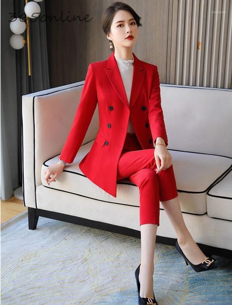

novelty red formal professional women business suits with 2 piece set pants and jackets coat ladies office work wear blazers set1, White