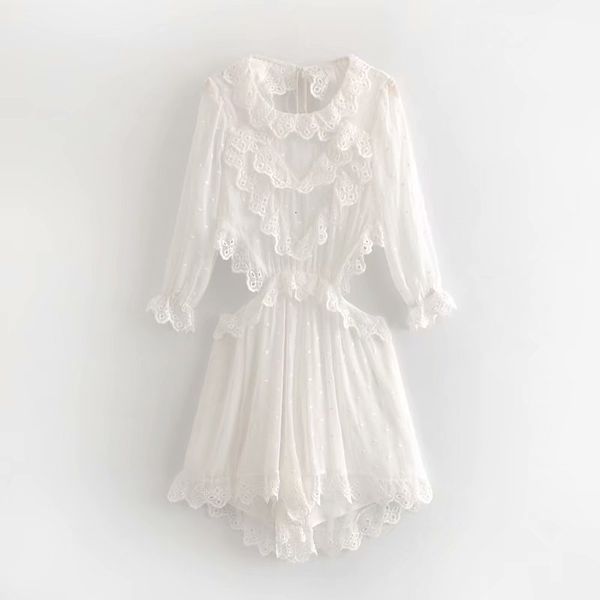 

2021 new lack coveralls women's pants streetwear french romantic waistline polka dot embroidered seam lace without handles 0c85, Black;white