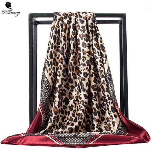 

Silk Scarf Women Leopard Print Foulard Soie Wraps sjaals voor dames Satin Shawl Square Head Scarves 90*90cm1, Blue;gray