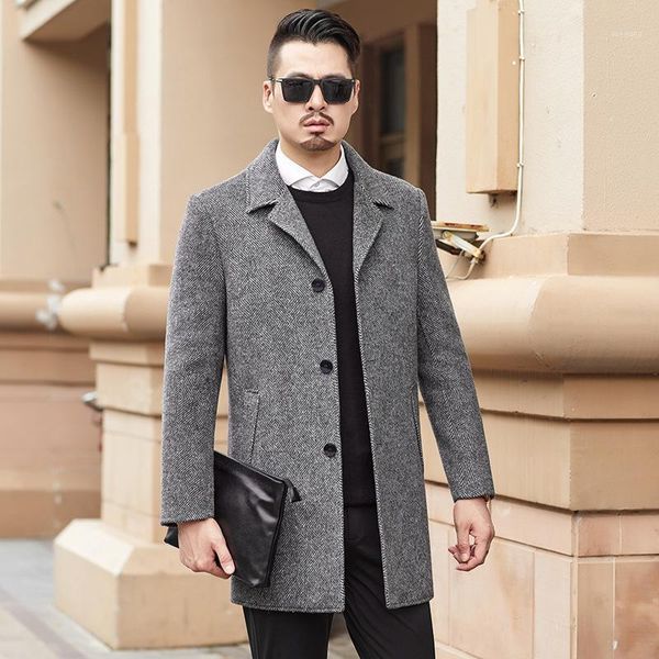 

double faced overcoat men's winter men's casual wool cashmere down detachable tank medium length lapel coat1, Black