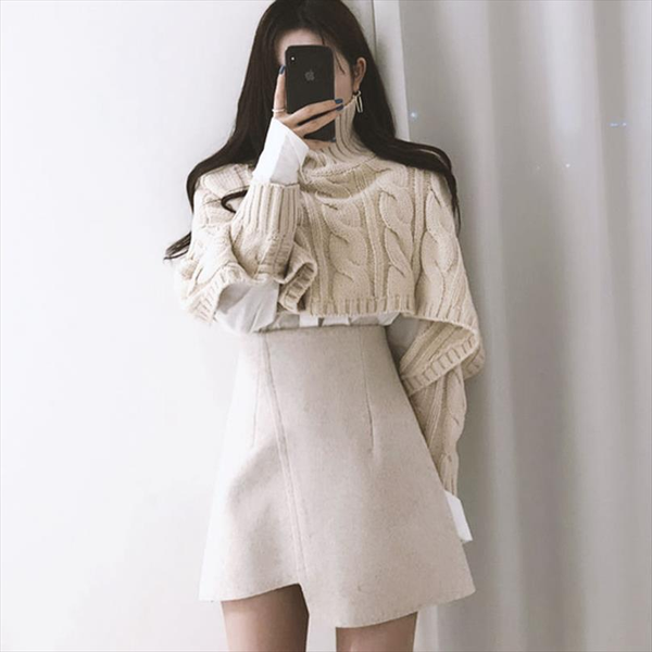 

cropped sweater women turtleneck oversized long sleeve autumn winter apricot jumper korean harajuku outwear twisted loose v991, White;black