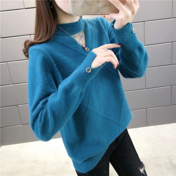 

half high collar chenille mink autumn winter 2020 sweater women's versatile wtern style knitting bottom coat, White;black