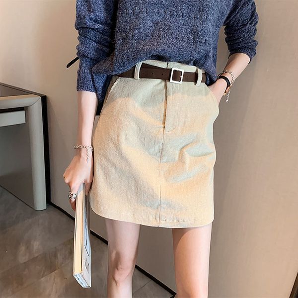 

new 2021 belt -autumn winter vintage women's fashions velvet high thin hip-casual skirt y424 h7xk kjfd, Black