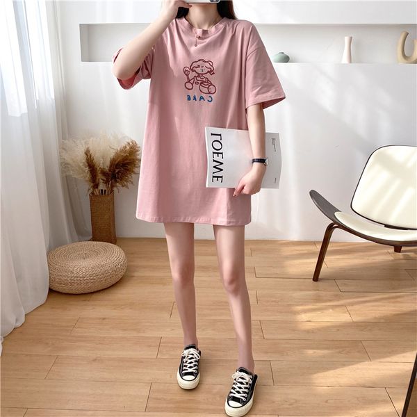 

printed cotton t-shirt plus size casual women's fashion round neck cotton pregnant women breastfeeding t-shirt summer style popcorn sho, White