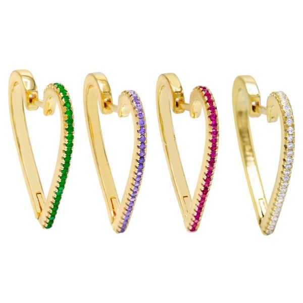 

6 colors cz heart shape huggie hoop earring for women gold filled european women trendy jewelry, Golden;silver
