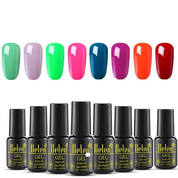 

nail art kits belen 8pcs/lot pure color uv gel polish set for nails kit manicure lacquer soak off led vernis design gelpolish