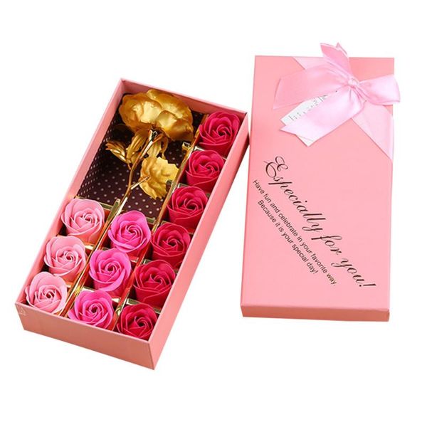 

13pcs artificial rose flower scented bath body petal soap flower wedding decor gift flavor paper gold foil plated fancy flowers
